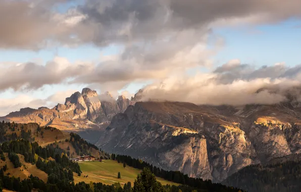 Mountains, house, view, height, Alps