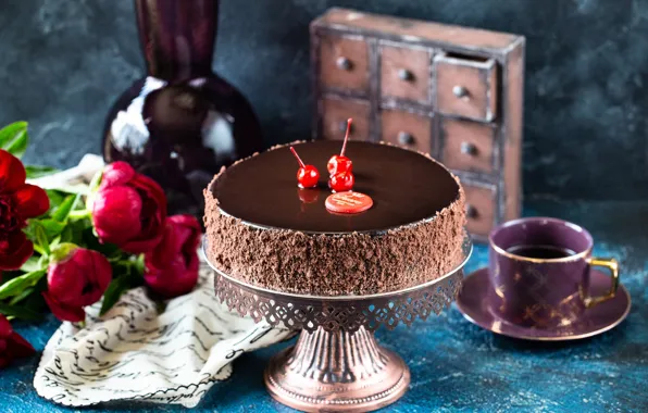 Picture flowers, berries, chocolate, cake