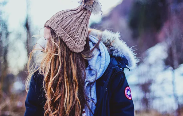 Picture girl, hat, hair, jacket