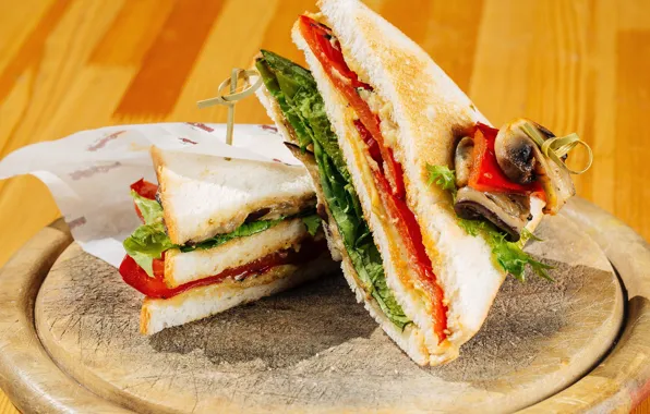 Mushrooms, bread, pepper, vegetables, sandwiches