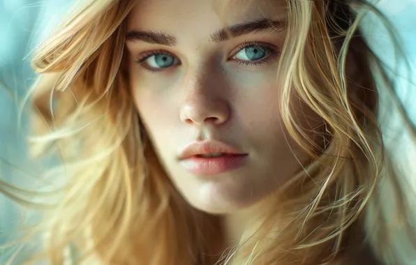 Look, girl, face, portrait, makeup, blonde, long hair, flowing hair