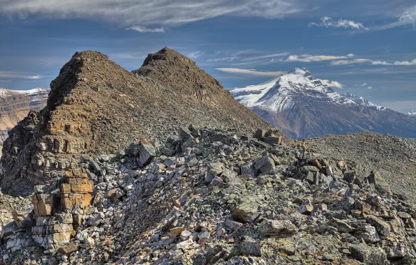 Picture the sky, landscape, mountains, stones