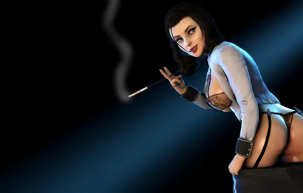 Ass, chest, girl, panties, cigarette, BioShock, Elizabeth, bioshock infinite