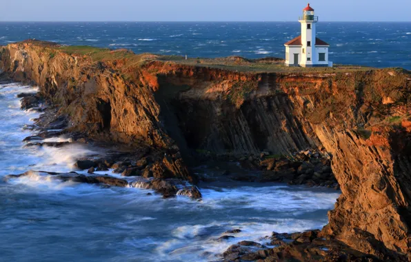 Sea, the sky, the ocean, lighthouse, Oregon, USA, rock, Oregon