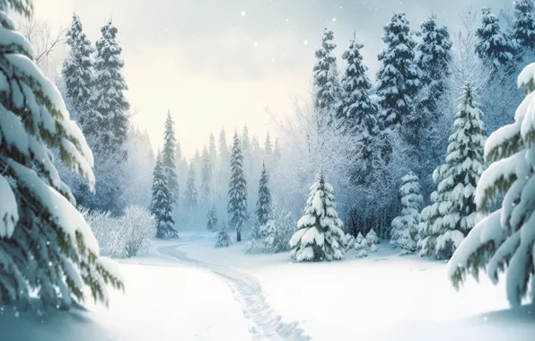 Winter, frost, forest, the sky, snow, trees, landscape, nature