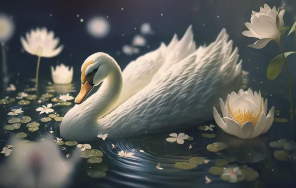 White, nature, lake, pond, bird, shore, Swan, pond