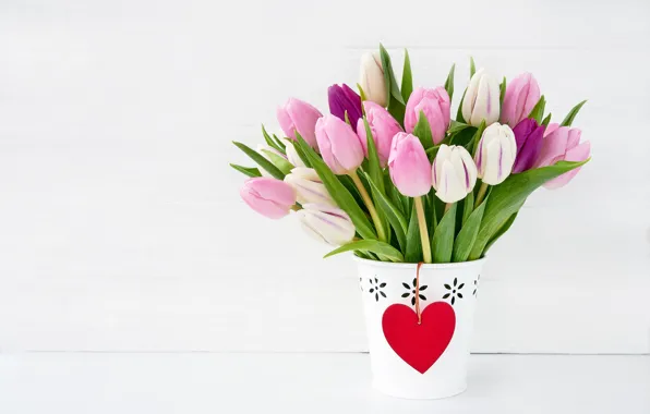 Picture pink, holiday, bouquet, tulips, Valentine's day, pots