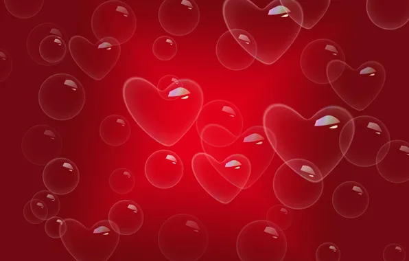 Picture bubbles, hearts, Bubbles, red background, heart