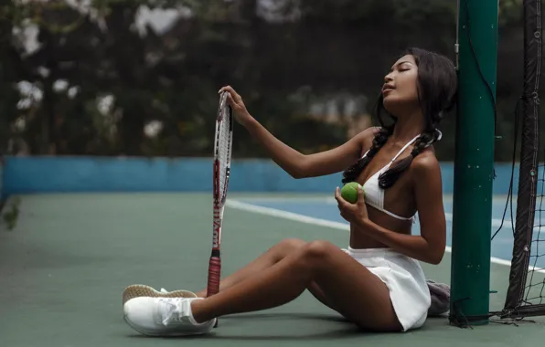 Tennis player, racket, mulatto, the ball, tennis, court, StasyQ, Salsa Q