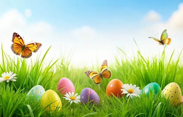 Flowers, eggs, spring, colorful, Easter, happy, flowers, spring