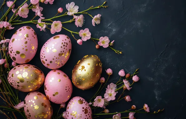 Picture flowers, eggs, spring, Easter, happy, pink, flowers, spring