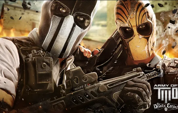 Wallpaper, fire, sake, flame, game, army of two, soldiers, weapon