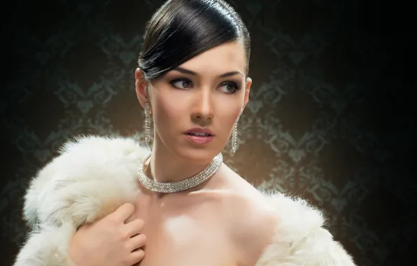 Girl, face, earrings, makeup, hairstyle, fur, airelle