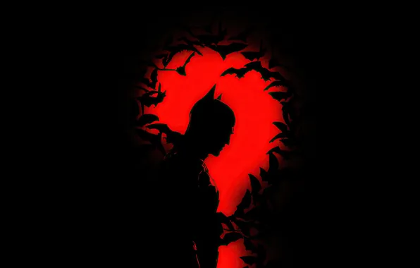 Mask, art, costume, Batman, black background, bats, silhouettes, comic