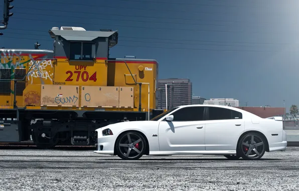 The sky, train, profile, white, wheels, drives, Dodge, dodge