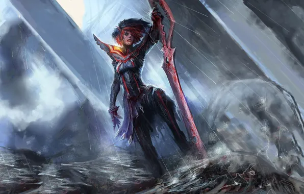 Girl, fantasy, sword, warrior, art, Elf
