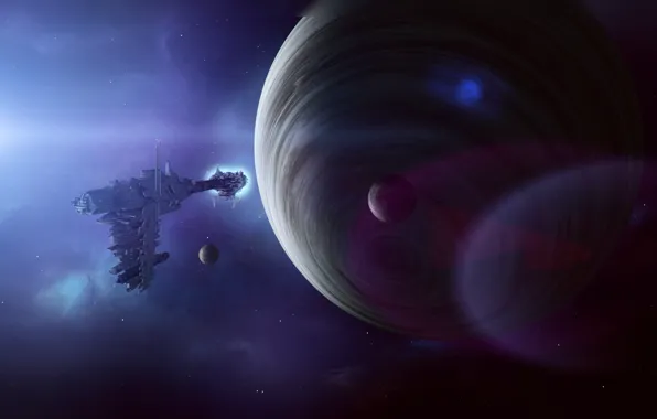 Space, ship, planet, satellite