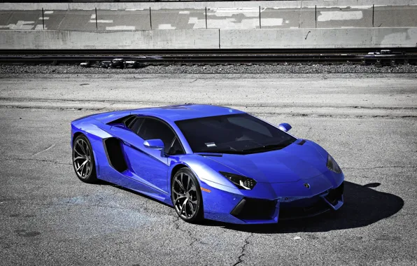 Blue, shadow, railroad, lamborghini, blue, aventador, lp700-4, Lamborghini