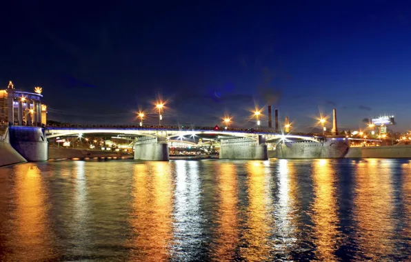 Picture night, bridge, lights, Moscow, Moscow