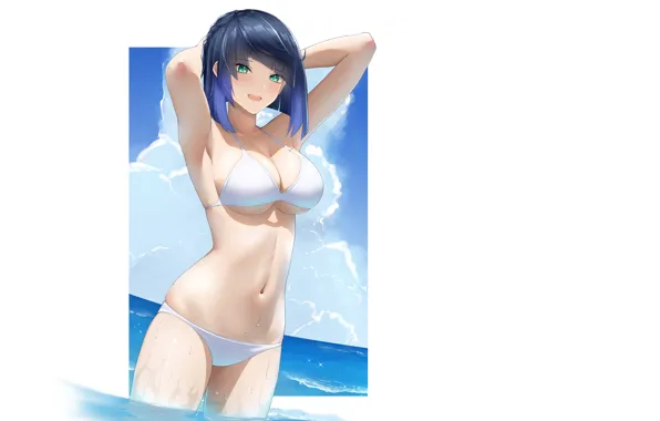 Girl, hot, sexy, wet, beach, sea, sexy girl, anime
