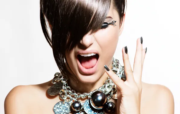 Picture woman, make-up, during, Hairstyle, gestures