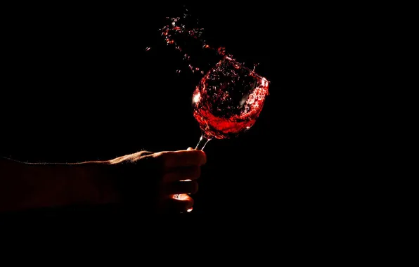 Squirt, the dark background, mood, glass, hand, male, red wine