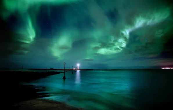 Lights, lighthouse, lights, Aurora Borealis