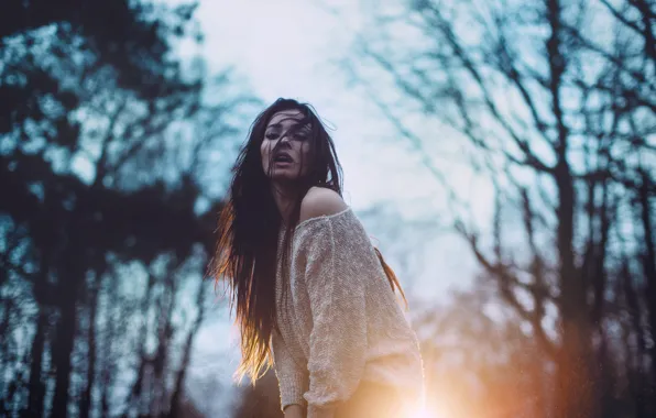 Bokeh, brunette, night, look, girl