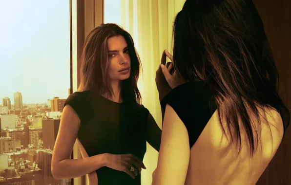 Look, girl, pose, reflection, model, back, dress, brunette
