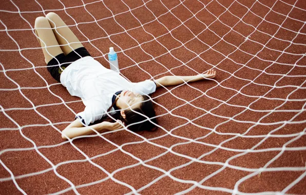 Girl, water, net, tired