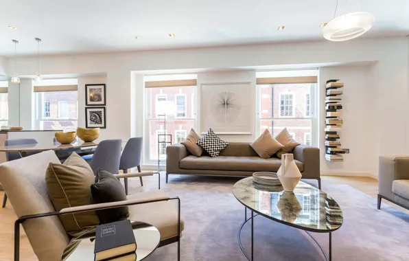 Picture design, style, interior, living room, dining room, Modern Apartment in London, Modern apartment in London