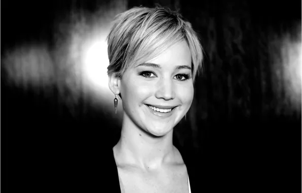 Picture girl, face, smile, actress, black and white, Jennifer Lawrence, Jennifer Lawrence