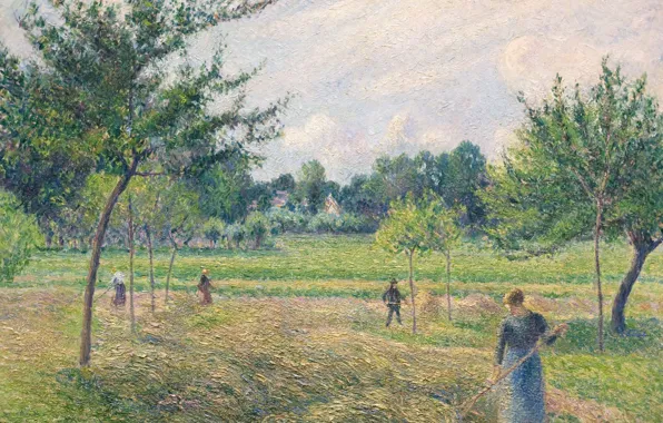 Wallpaper landscape, picture, Camille Pissarro, Time Of Haymaking
