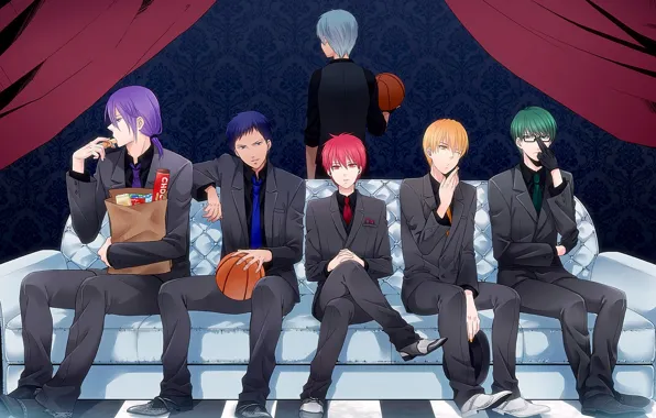 Picture sofa, the ball, anime, costume, tie, guys, vest, Kise Ryouta