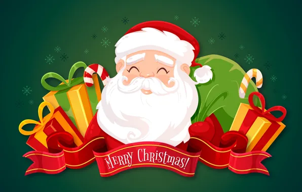 Smile, graphics, vector, Christmas, gifts, New year, Santa Claus, green background
