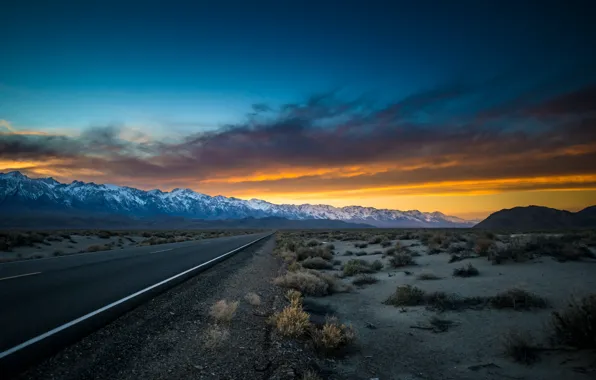 Picture road, sunset, California, Owens Valley