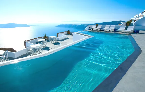 Picture sea, pool, Santorini, Greece, the hotel