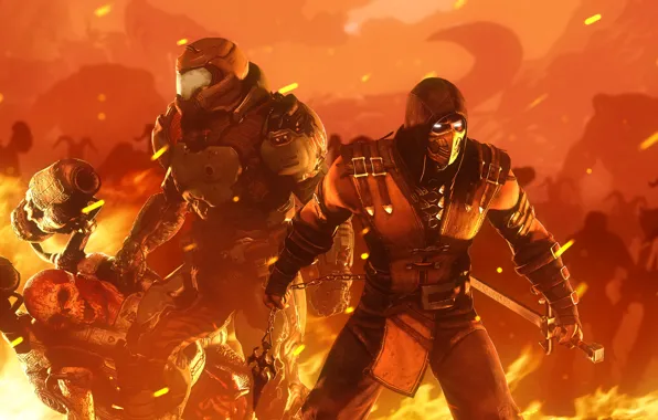 Helmet, armor, demons, Mortal Kombat, scorpion, ninja, doom