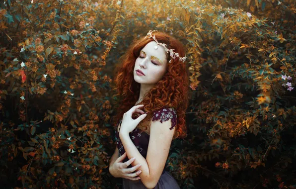Picture girl, mood, makeup, red, Diadema, curls, redhead, the bushes