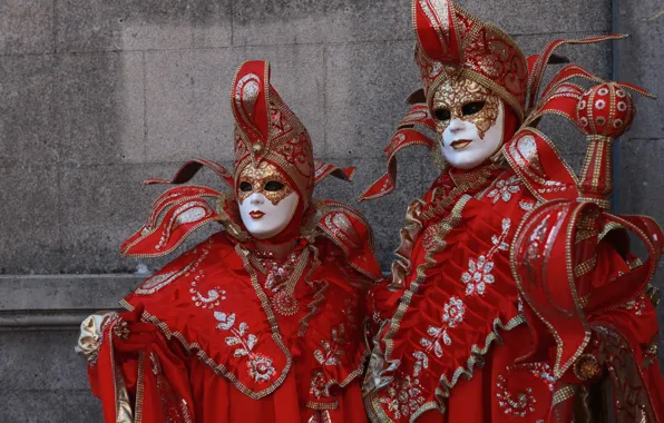 Picture red, mask, pair, costume, Venice, carnival