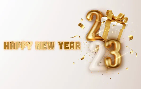 Gold, New Year, figures, golden, happy, New Year, glitter, 2023