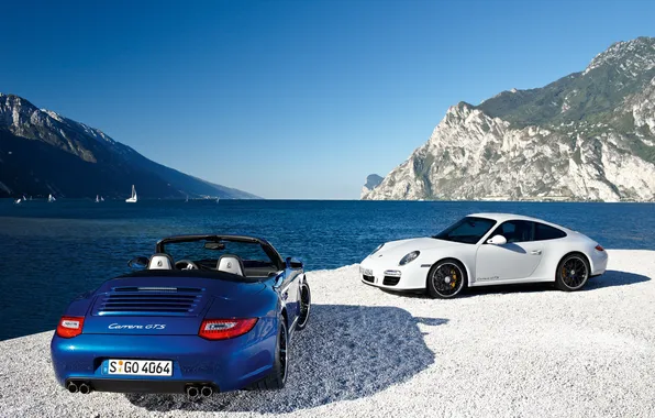 White, blue, 997, Porsche