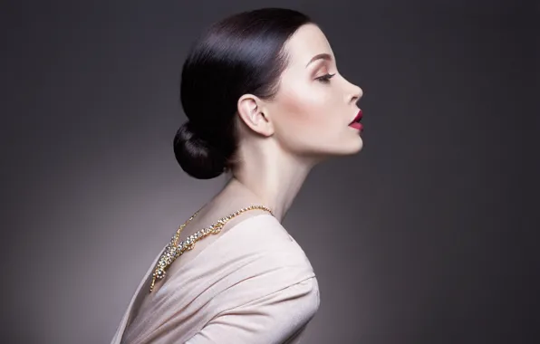 Picture girl, decoration, face, makeup, hairstyle, profile, brunette