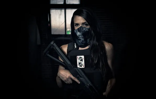 Look, girl, weapons, background, machine