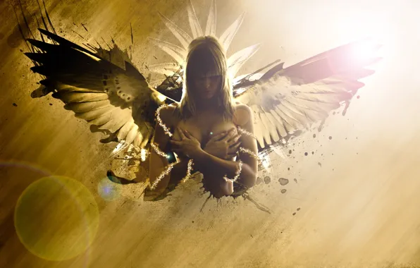 Light, girl, magic, sky, angel