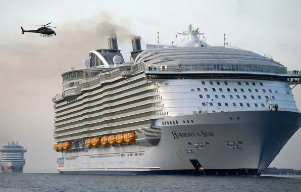 White, Liner, Helicopter, The ship, Passenger, Two, Passenger liner, AIDA