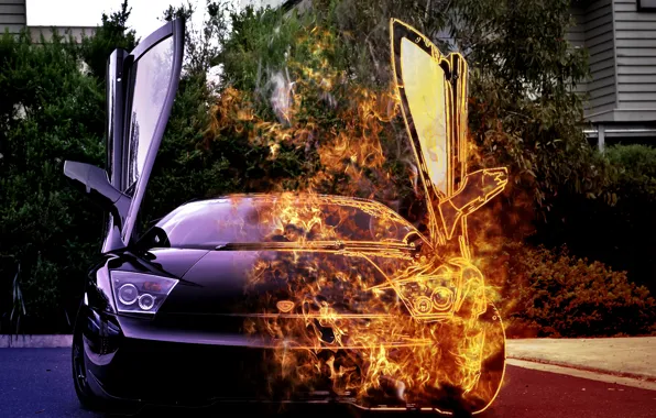 Car, fire, lamborghini, burning