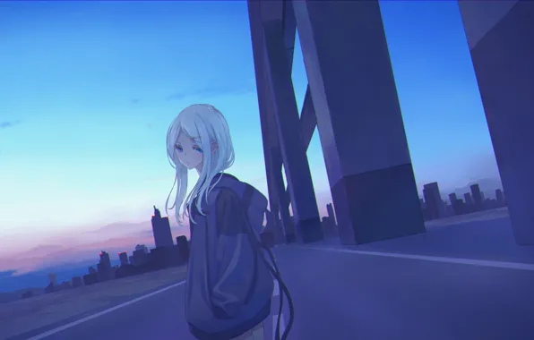 Picture the sky, girl, bridge, dawn, melancholy