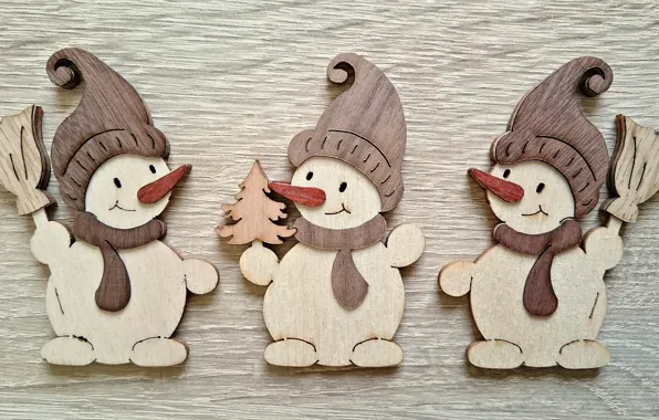 Holiday, Christmas, New year, snowman, wooden toys