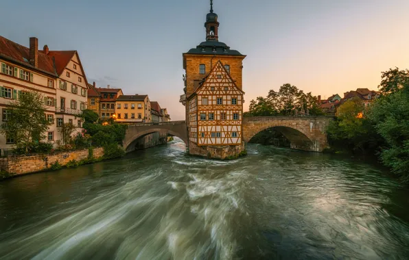 Bridge, river, building, Germany, Bayern, promenade, Germany, Bamberg